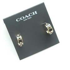 Coach Signature Enamel Huggie Earrings Black With Dust Bag