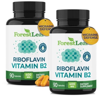 Vitamin B2 Riboflavin 400mg - Energy, Skin & Cellular 90 Count (Pack of 2)