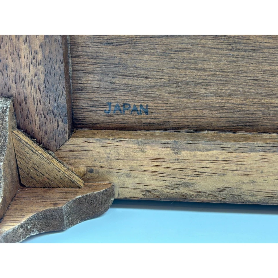 Joyero de madera vintage con tapa de cristal y forro de terciopelo azul hecho en Japón Foto 4 de 4