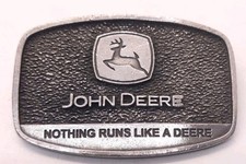 John Deere Nothing Runs Like A Deere Leaping Deer Pewter Belt Buckle