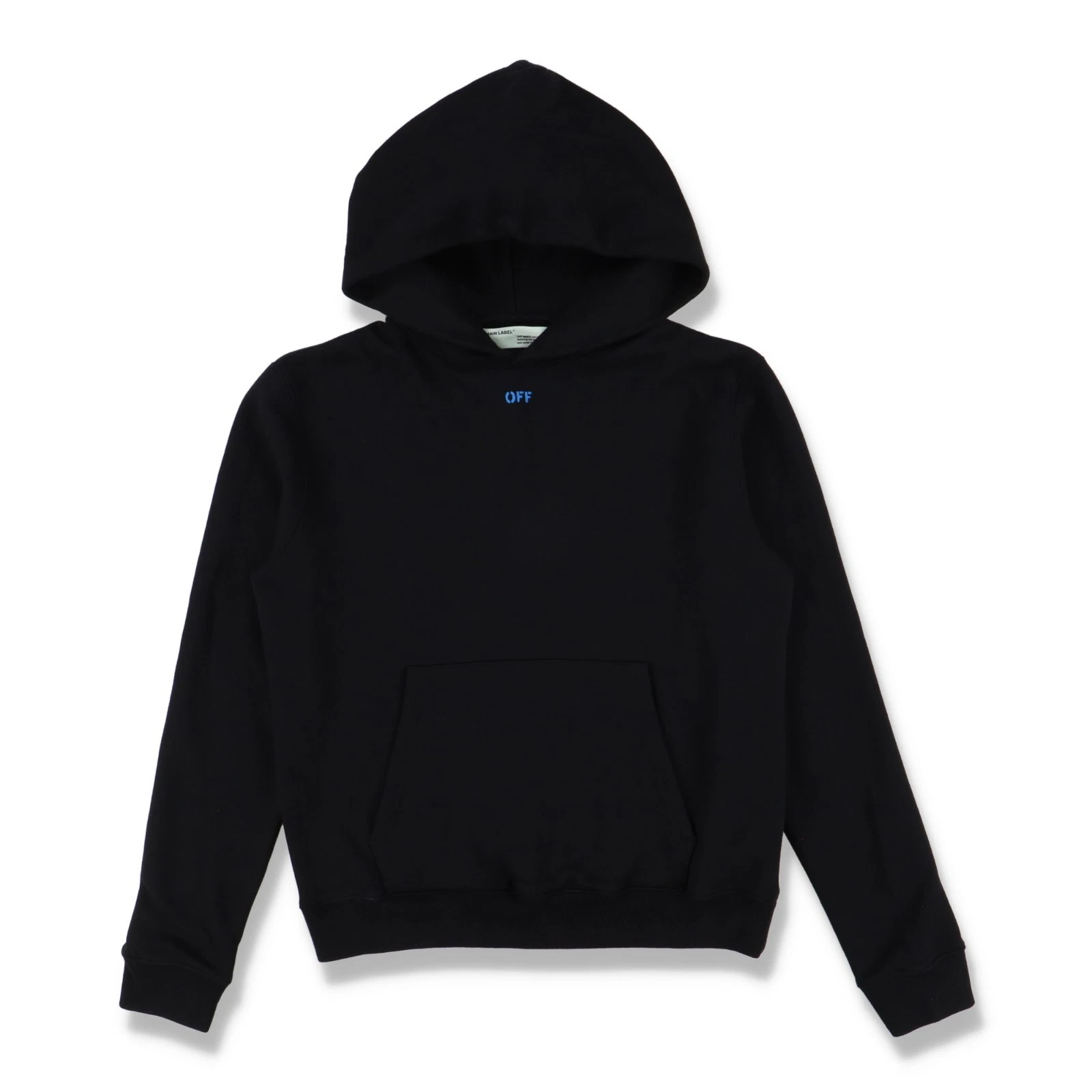 Felpa con cappuccio Off White nera e blu con logo frecce a scacchi Taglia XS FW18 $625