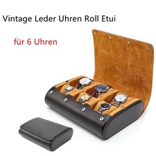 Vintage Leder Uhren Roll Etui für 6 Uhren Re...