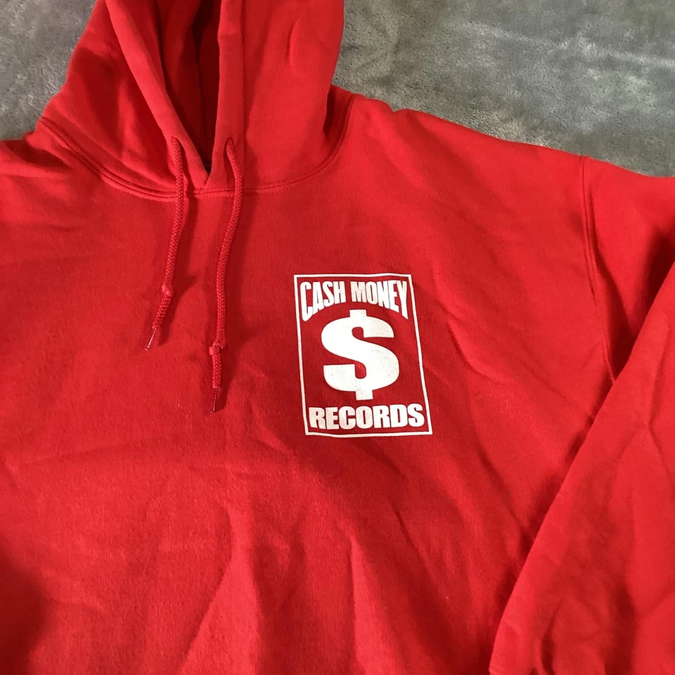 Vintage Cash Money Records Moletom com Capuz Masculino Grande Pulôver Vermelho Gráfico Logotipo Hip Hop - Imagem 3 de 4