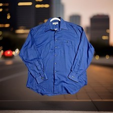YSL Yves Saint Laurent L/S Button Dress Shirt Men s Size 34-35 Neck 16 1/2 Blue