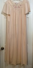 Vintage Shadowline Pink Nylon Long Nightgown Size 1X Lace Embroidered
