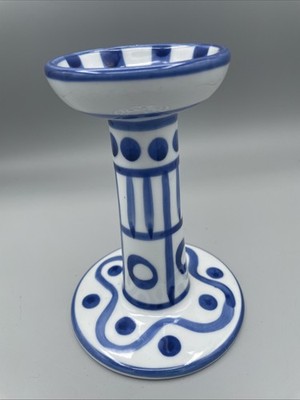 Vintage Dansk Arabesque Blue And White Ceramic Candle Holder 6 5/8''