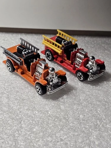 Hot Wheels Vintage Red Firetruck & Orange Firetruck