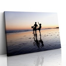 Children Playing on Beach Silhouette Canvas Framed Print Picture Wall Art