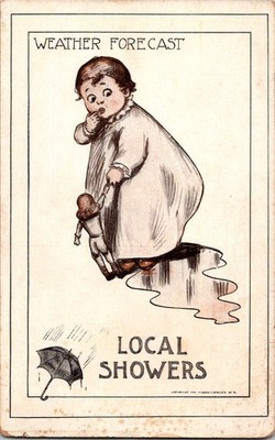 1911 Weather Forecast Local Showers Humorous Baby & Doll Postcard Vintage