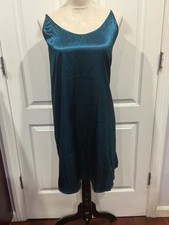 Wmn's Lingerie Satin Nightgown Slip Blue Teal Thin  Soft Sz 3XL 34"Lx22"W