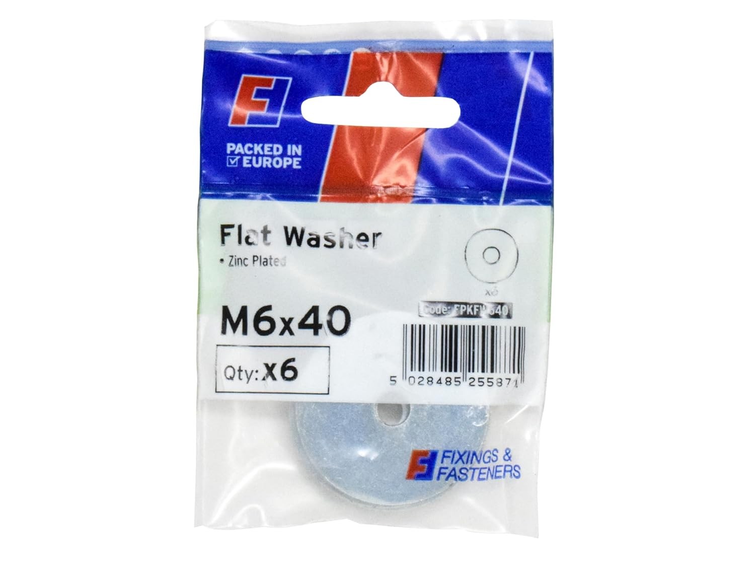 Forgefix Flat Washers ZP M6 x 40mm ForgePack 6, bright zinc plated for increase