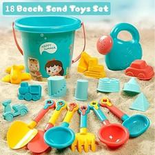 18pcs Kids Beach Toy Set Sand Pit Bucket and Spade Castle Molds Outdoor Toy