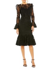 Mac Duggal Black Embellished Ruffle Wrist High Neck Midi Dress Size 12 498
