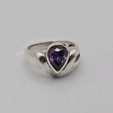 Sterling Silver Ring Purple Amethyst Pear Cut Stamped 925 Size 6