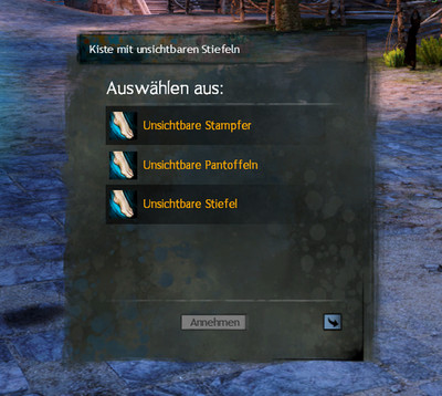 GW2 / Guild Wars 2 Unsichtbare Stiefel Schuhe zum auswählen