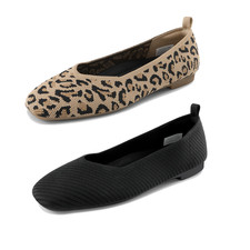 Women Lightweight Slip On Flat Shoes Square Toe Knit Flat Dress Shoes