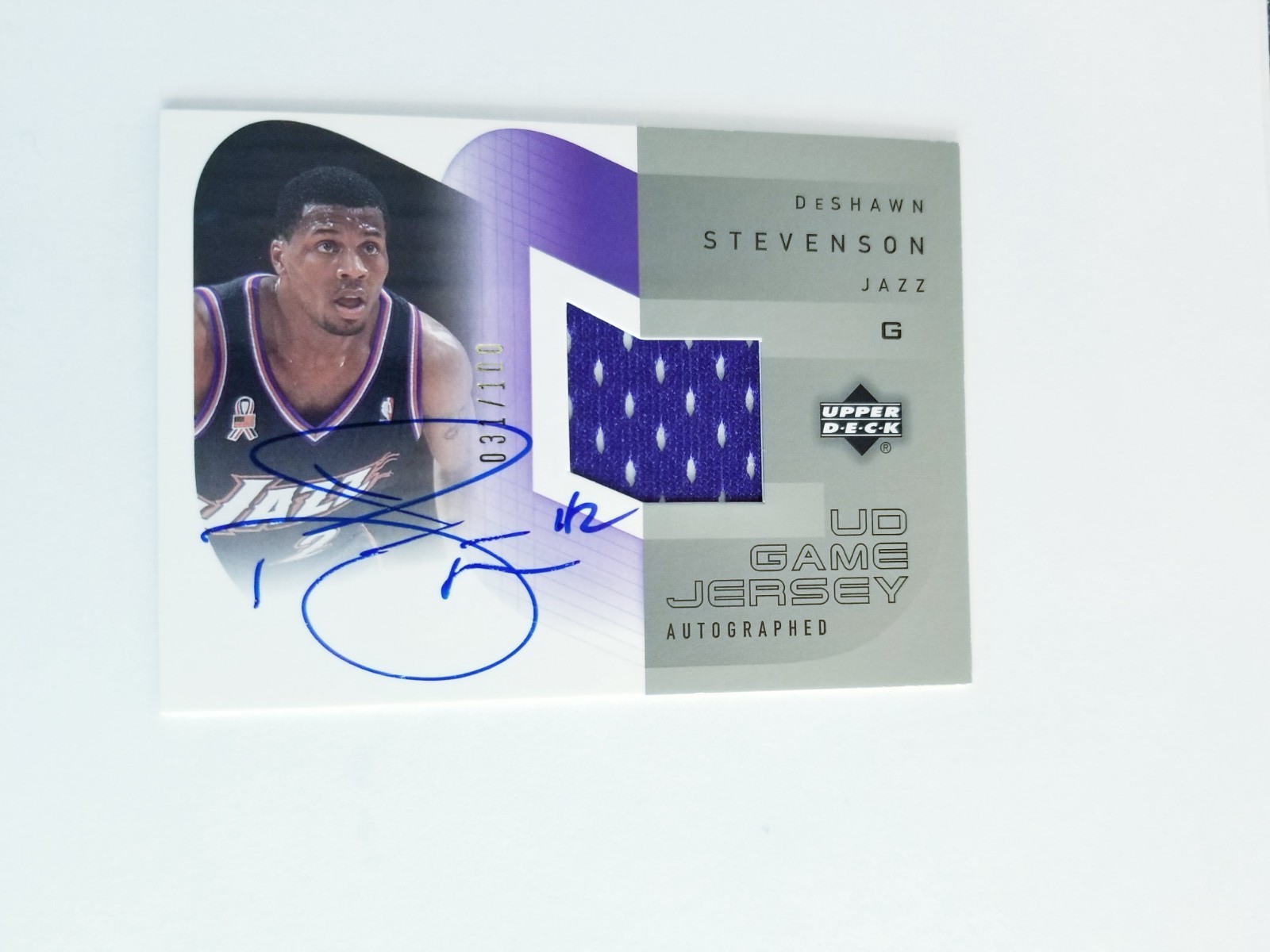 DESHAWN STEVENSON 2002-03 UD GAME JERSEY AUTO SILVER #31/100 GAME USED JAZZ 
