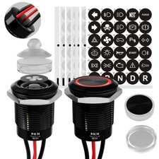 2Pack 19mm Red LED Latching Push Button Switch 12V24V Waterproof Power