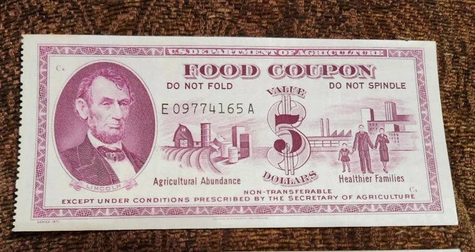 FOOD STAMP COUPON  3 COUPONS $2.00 $5.00 50c USDA AGRICULTURE scrip TOKEN - Image 2 of 4