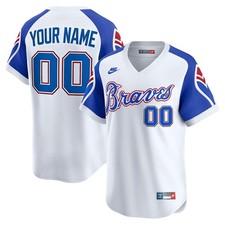 Custom Nike MLB ATL Atlanta Braves Cooperstown Collection Stitched White Jersey
