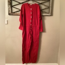 J. CREW MEDIUM RED COTTON FLANNEL UNION SUIT ONE PIECE LOUNGE PAJAMA