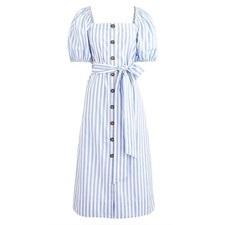 J. Crew Cottage Dress in Stripe Size XXS Blue and White Midi Length