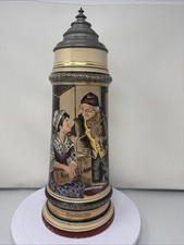 Vintage Antique Beer Stein Large With Pewter Lid