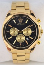 Versace Geo Black Chrono Dial Golden Tone SS Band With Date Quartz Men's watch