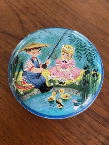 Stunning George Horner Toffee/Candy Tin Kids Ducks Fishing Antique Vintage RARE