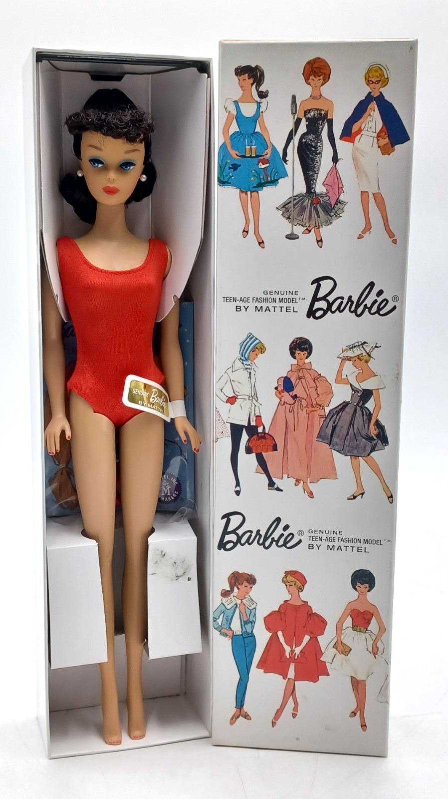 2011 Brunette Ponytail Reproduction Barbie Puppe / Mattel X3122, NrfB