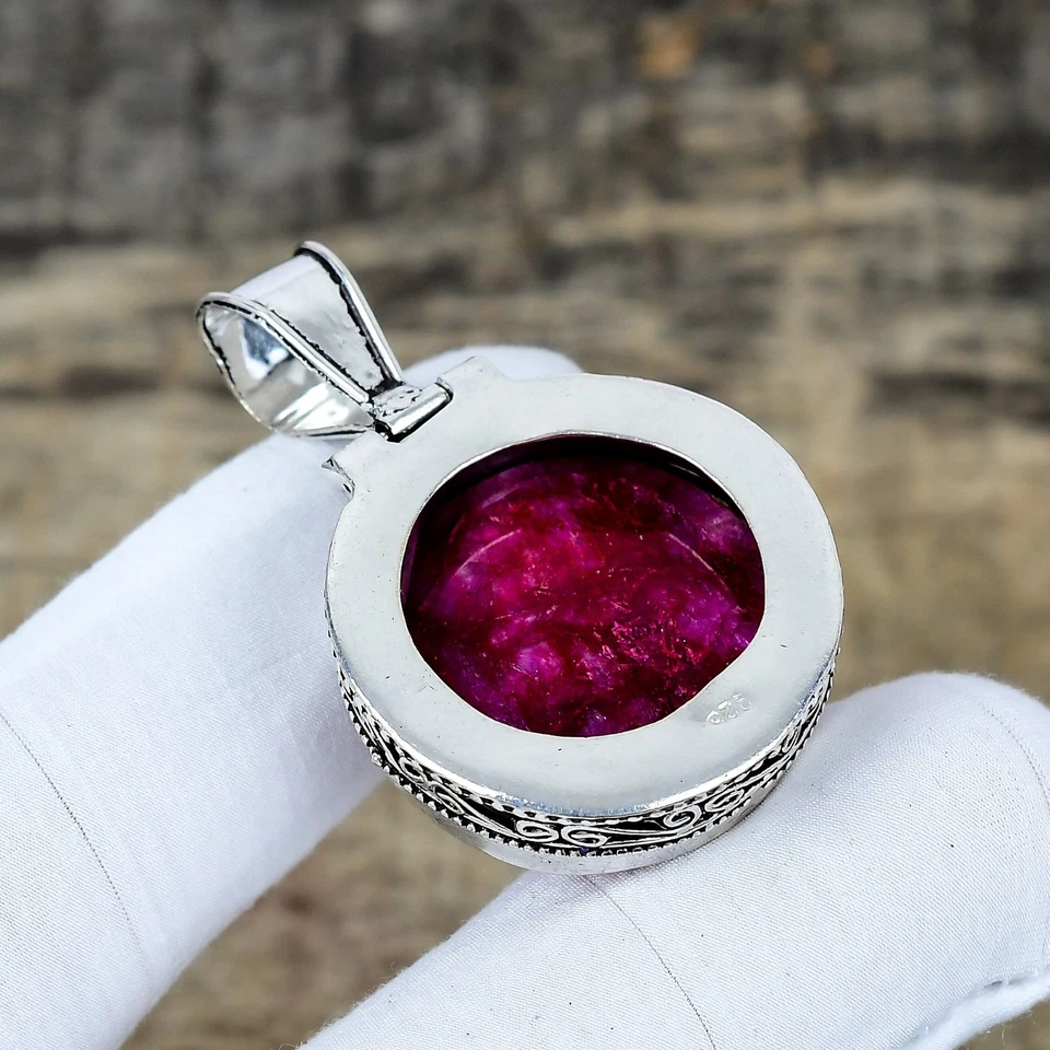 Kashmir Ruby Lab Created Gemstone 925 Sterling Silver Pendant Handmade Jewelry - Image 4 of 4