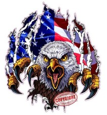 Eagle Ripping Through American Flag Background Decal Sticker