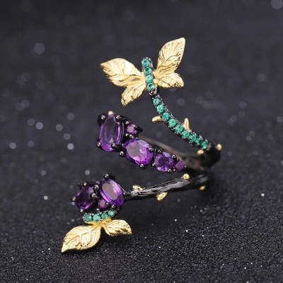 Natural Crystal Butterfly Ring adjustable DLY Jewelry Healing stone Reiki Women 