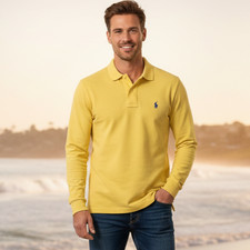 Polo By Ralph Lauren Polo Shirt Men's Size Small Yellow Long Sleeve Cotton