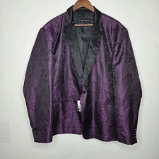 Barry Wang Mens Purple Paisley Suit Tuxedo Jacket Size 3XL Unique Party Event