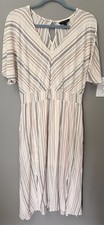 Tribal Dress Womens XL Striped V-Neck Short Sleeve Lined With Pockets Off White