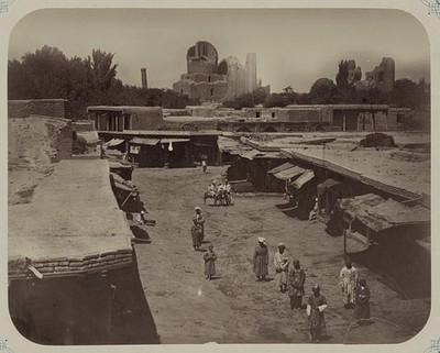 Zaravshanskii okrug. G. Samarkand. Chainye riady,Tea Stalls,ruins of a mosque
