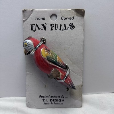 Hand Carved Parrot Fan Pull Wood Ceiling Fan Light Pull T.I. Design Indonesia