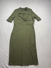 Guess Womens Green Ribbed Cut-Out Front Bodycon Dress Size XL (2511)