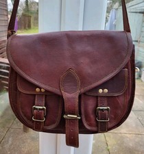 Vintage Saddle Bag Genuine Goat Leather Brown Messenger Shoulder Bag 