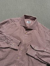 Stenstroms Shirt Mens Red White Check Plaid Fitted Twofold Cotton Dress