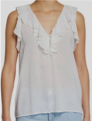 Paige Farfalla Ruffle Detail Sleeveless Top White Size Large