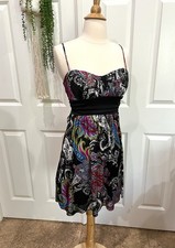 Y2K Paisley Tie Back Babydoll Dress Stretch S/M Trendy Fairy Padded