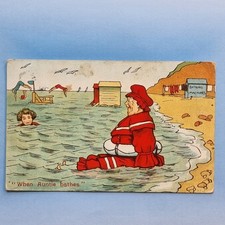 Comic Postcard 1906 Bathing Belle Machines Fat Lady Auntie Bathes Diving