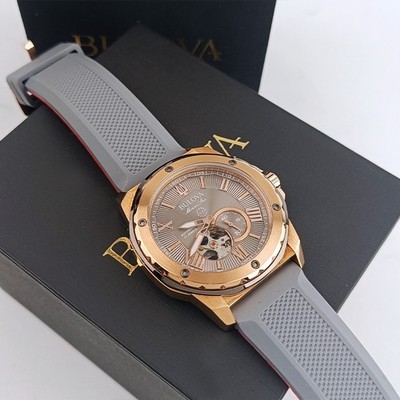 Bulova Marine Star A Automatic Grey Dial Red Rubber Strap 98A228 Men Watch 45mm