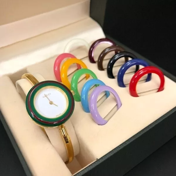 Near MINT GUCCI Change Bezel Dial 12 colors Women's Watch Gold