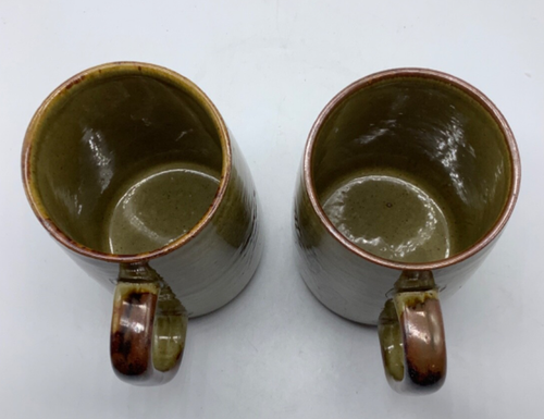 Vtg OTAGIRI Tall Mugs Brown Speckled, Painted Wheat, Stoneware Tankard, Set 2,5” - Picture 3 of 6