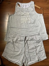 New Rae Dunn Pajama Set Womens Sz Large  Think Happy  Gray White MSRP 58 PJ  s