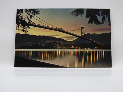 Postcard Lions Gate Bridge Vancouver British Columbia Canada Night Shot      G79