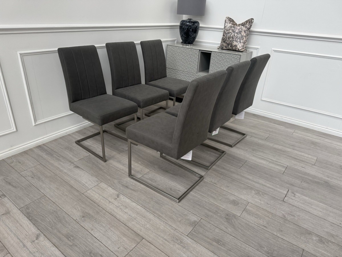 Furniture Village Grigio Set of Grey Suede Dining Chairs UK
